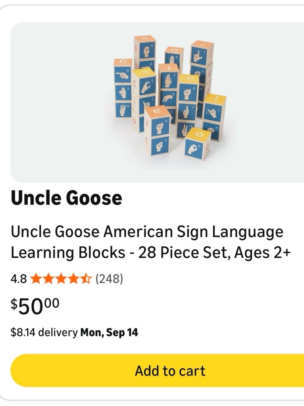 American Sign Language Wooden Learning Blocks -Complete Set of 28